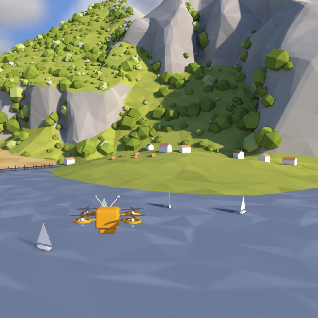 A still from Island Tours showing a small drone looking towards an island